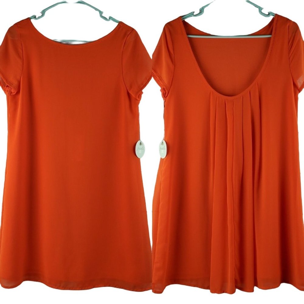 Pearle 88 Orange Pleated Mini Scoopback Mini Dress PR1023 USA Sz S NWT